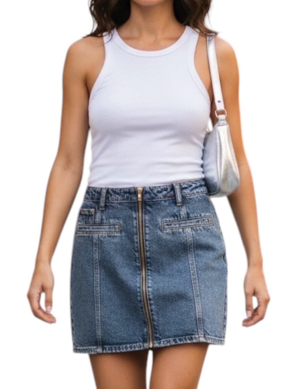 Old Navy Y2K OG Jean Mini Skirt Mid Rise Full Zipper Pockets Medium Wash Size‎ 6